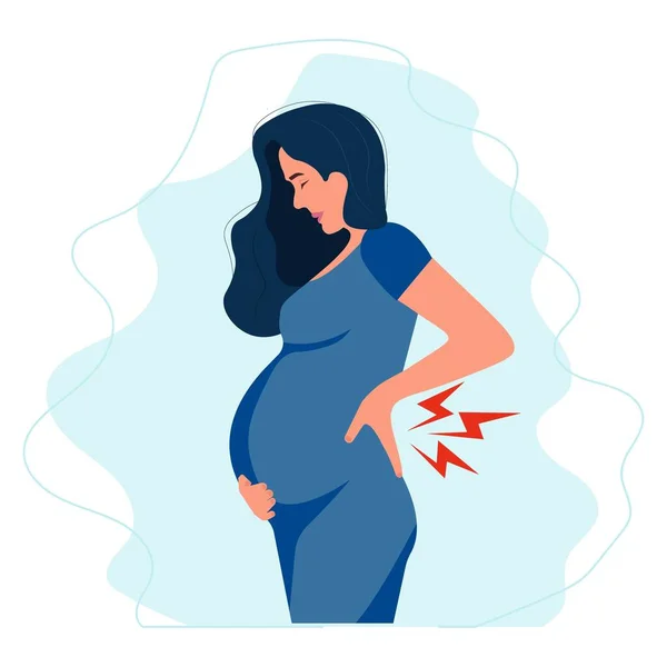 Martwiona Kobieta Ciąży Doświadcza Dyskomfortu Pleców — Wektor stockowy