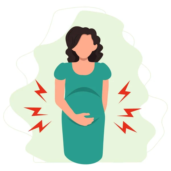 Strachy Těhotná Žena Trpí Bolestí Břicha — Stockový vektor