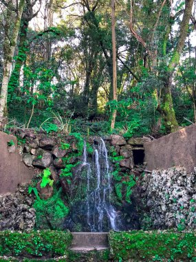 Portekiz, Sintra kalelerini çevreleyen orman parklarında şelale..
