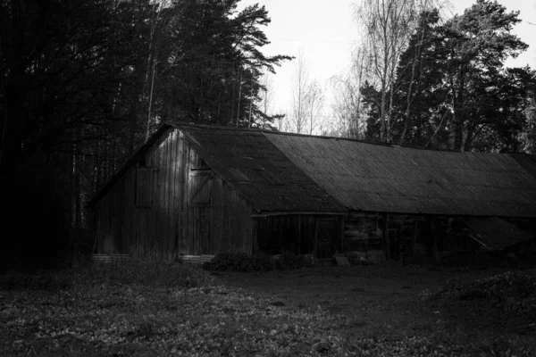 Ett Övergivet Gammalt Gårdshus Eller Stor Lada Med Gammalt Skiffertak — Stockfoto