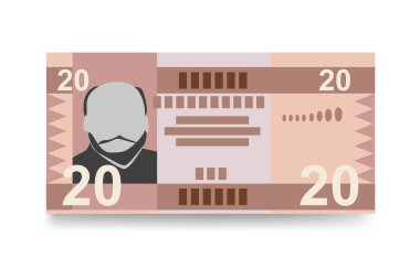 Güney Sudan Pound Vector Illustration. Güney Sudan parası tomarla para biriktirdi. Kağıt para 20 Db. Düz stil. Beyaz arka planda izole edilmiş. Basit minimal tasarım.