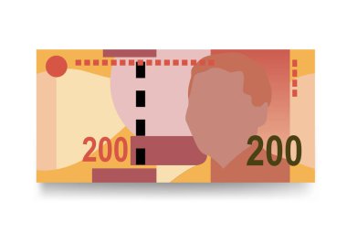 Güney Afrika Rand Vector Illustration. Afrika parası demet banknotlar hazırladı. Kağıt para 200 R. Düz stil. Beyaz arka planda izole edilmiş. Basit minimal tasarım.