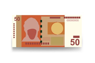 Kırgız som Vektör İllüstrasyonu. Kırgızistan parası tomarla para ayarladı. Kağıt para 50 som. Düz stil. Beyaz arka planda izole edilmiş. Basit minimal tasarım.