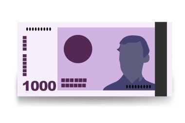 Norveç Krone Vektör İllüstrasyonu. Norveç parası demet banknotlar hazırladı. Kağıt para 1000 kr. Düz stil. Beyaz arka planda izole edilmiş. Basit minimal tasarım.