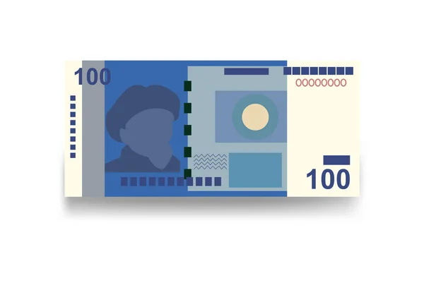 吉尔吉斯文矢量图解 吉尔吉斯斯坦的货币组合为捆绑钞票 纸钱100索姆 平淡的风格 被白色背景隔离 最简单的设计 — 图库矢量图片