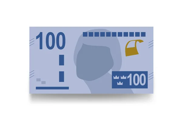瑞典语Krona矢量图解 瑞典货币组合捆扎钞票 纸币100克朗 平淡的风格 被白色背景隔离 最简单的设计 — 图库矢量图片