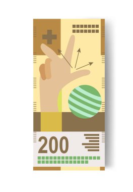 İsviçre Franc Vector Illustration. İsviçre, Lihtenştayn, İtalya para destesi. Kağıt para 200 fr. Düz stil. Beyaz arkaplanda izole.