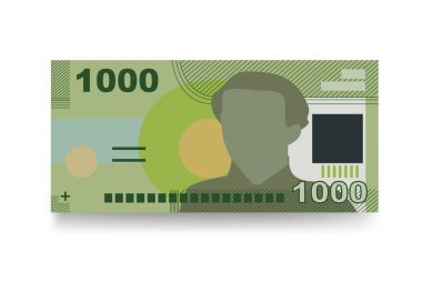 Şili Peso Vektör İllüstrasyonu. Şili parası demet banknotlar hazırladı. Kağıt para 1000 CLP. Düz stil. Beyaz arka planda izole edilmiş. Basit minimal tasarım.