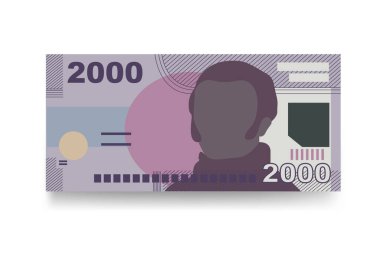Şili Peso Vektör İllüstrasyonu. Şili parası demet banknotlar hazırladı. Kağıt parası 2000 CLP. Düz stil. Beyaz arka planda izole edilmiş. Basit minimal tasarım.