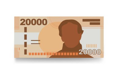 Şili Peso Vektör İllüstrasyonu. Şili parası demet banknotlar hazırladı. Kağıt para 20.000 CLP. Düz stil. Beyaz arka planda izole edilmiş. Basit minimal tasarım.