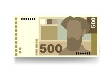 Hırvat Kuna Vektör İllüstrasyonu. Hırvatistan 'ın parası tomarla para biriktirdi. Kağıt parası 500 HRK. Düz stil. Beyaz arka planda izole edilmiş. Basit minimal tasarım.