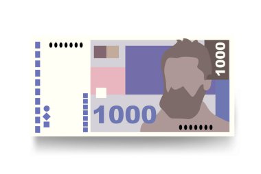 Hırvat Kuna Vektör İllüstrasyonu. Hırvatistan 'ın parası tomarla para biriktirdi. Kağıt para 1000 HRK. Düz stil. Beyaz arka planda izole edilmiş. Basit minimal tasarım.