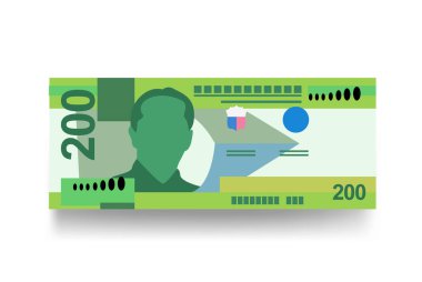 Filipin Peso Vektör İllüstrasyonu. Filipinler 'in parası tomarla para biriktirdi. Kağıt parası 200 PHP. Düz stil. Beyaz arka planda izole edilmiş. Basit minimal tasarım.