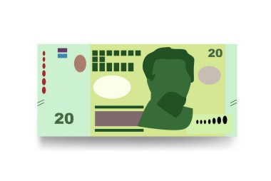 Peso Uruguayo Vektör İllüstrasyonu. Uruguay parası tomarla para ayarladı. Kağıt parası 20 yuan. Düz stil. Beyaz arka planda izole edilmiş. Basit minimal tasarım.