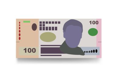 Peso Uruguayo Vektör İllüstrasyonu. Uruguay parası tomarla para ayarladı. Kağıt parası 100 yuan. Düz stil. Beyaz arka planda izole edilmiş. Basit minimal tasarım.