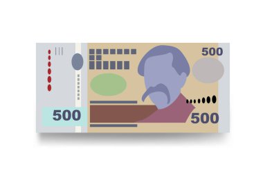 Peso Uruguayo Vektör İllüstrasyonu. Uruguay parası tomarla para ayarladı. Kağıt parası 500 yuan. Düz stil. Beyaz arka planda izole edilmiş. Basit minimal tasarım.