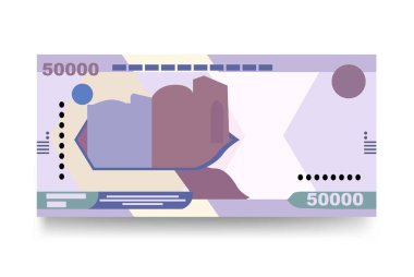 Özbekistan Sum Vektör Çizimi. Özbek parası tomarla para ayarladı. Kağıt para 50000 UZS. Düz stil. Vektör illüstrasyonu