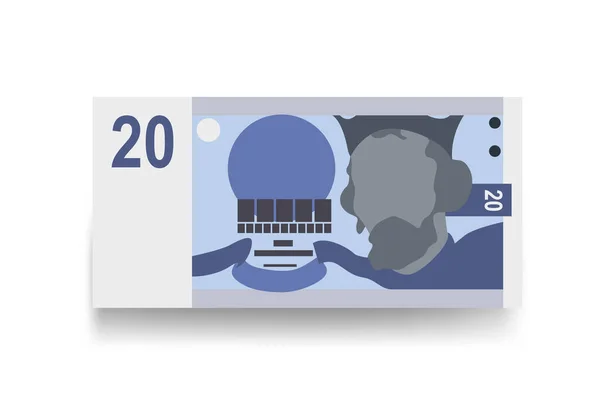 捷克Koruna矢量图解 捷克共和国货币组合捆扎钞票 纸币20捷克克朗 平淡的风格 被白色背景隔离 最简单的设计 — 图库矢量图片