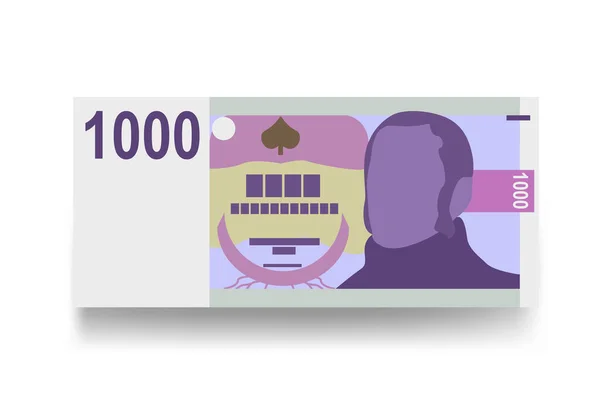 捷克Koruna矢量图解 捷克共和国货币组合捆扎钞票 纸货币1000捷克克朗 平淡的风格 被白色背景隔离 最简单的设计 — 图库矢量图片