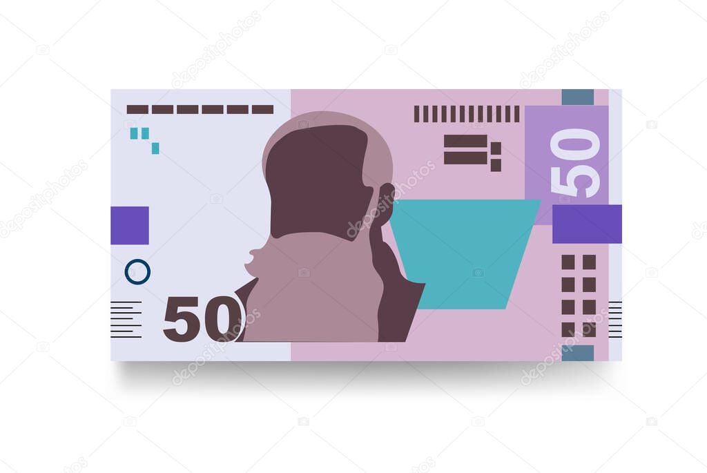 Ukrainian Hryvnia Vector Illustration. Ukraine money set bundle banknotes. Paper money 50 UAH. Flat style. Isolated on white background. Simple minimal design.
