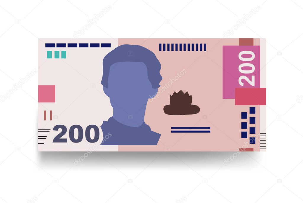 Ukrainian Hryvnia Vector Illustration. Ukraine money set bundle banknotes. Paper money 200 UAH. Flat style. Isolated on white background. Simple minimal design.
