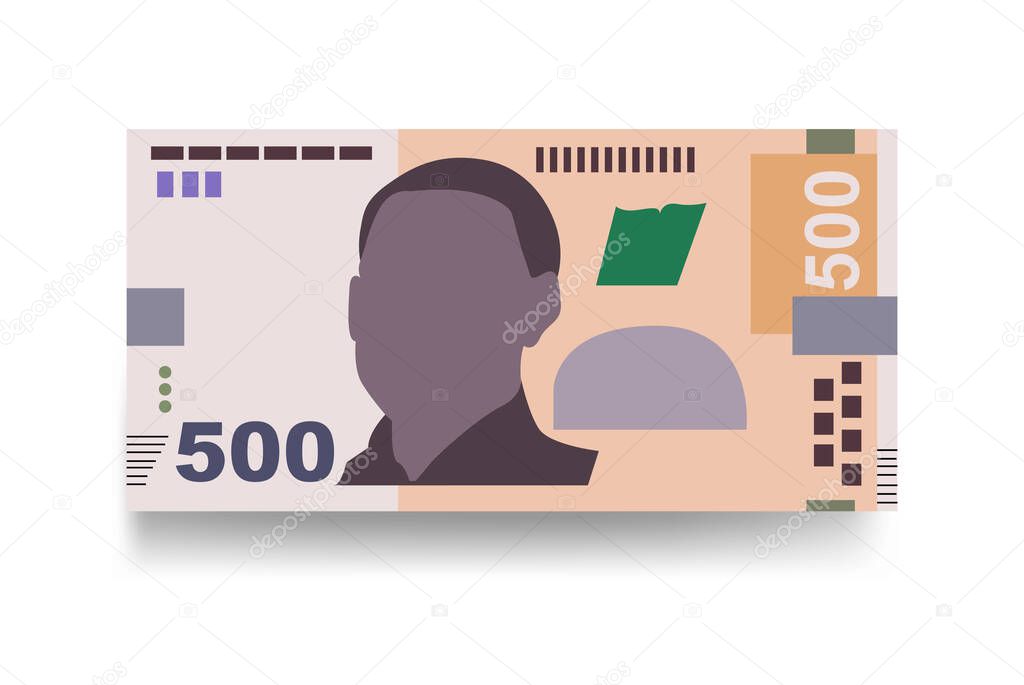 Ukrainian Hryvnia Vector Illustration. Ukraine money set bundle banknotes. Paper money 500 UAH. Flat style. Isolated on white background. Simple minimal design.