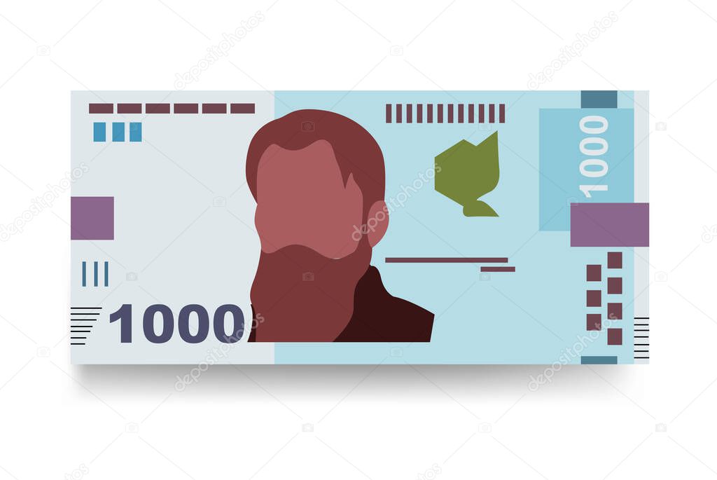 Ukrainian Hryvnia Vector Illustration. Ukraine money set bundle banknotes. Paper money 1000 UAH. Flat style. Isolated on white background. Simple minimal design.