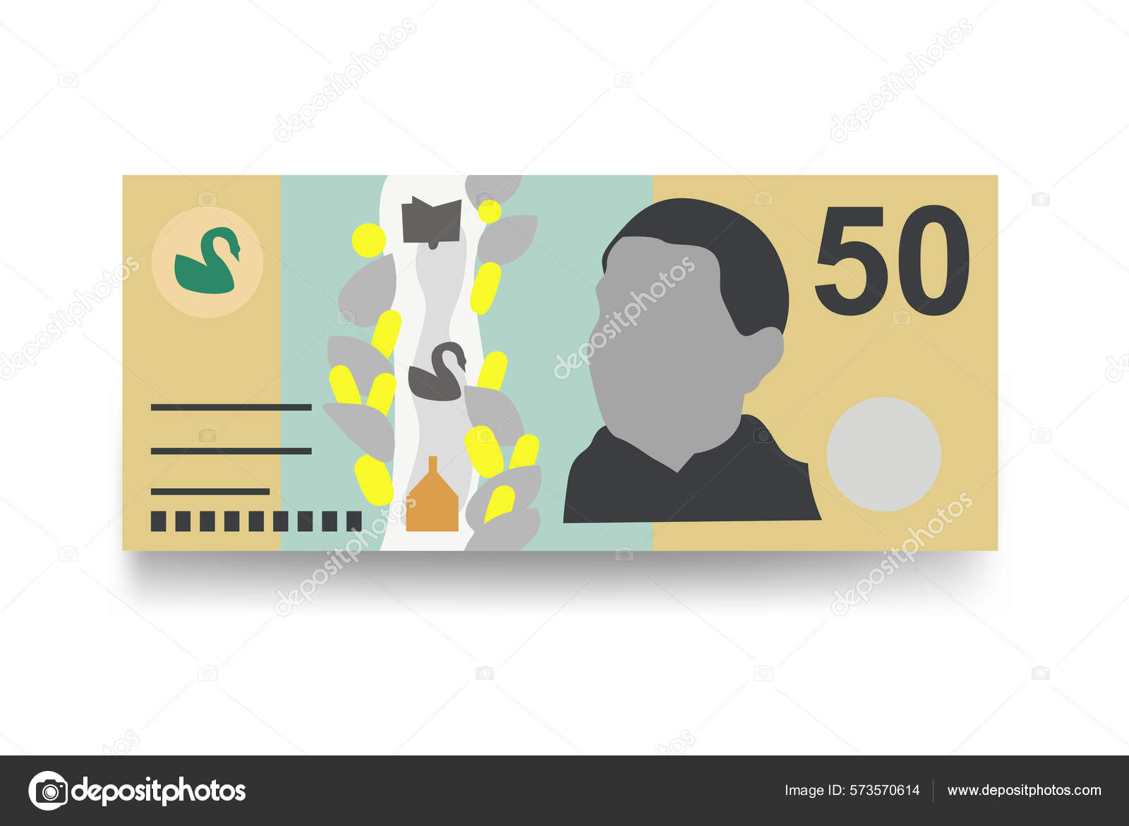 澳大利亚元矢量图解澳大利亚货币组合的捆绑钞票纸币50澳元平淡的风格被白色背景隔离最简单的设计图库矢量图©Zhuna 573570614