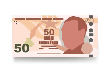 Türk Lira Vektör İllüstrasyonu. Hindi parası demet banknotlar hazırladı. Kağıt para 50 deneme. Düz stil. Beyaz arka planda izole edilmiş. Basit minimal tasarım.