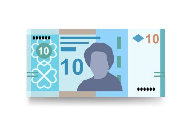 Tunus Dinar Vektör İllüstrasyonu. Tunus parası tomarla para ayarladı. Kağıt para 10 TND. Düz stil. Beyaz arka planda izole edilmiş. Basit minimal tasarım.