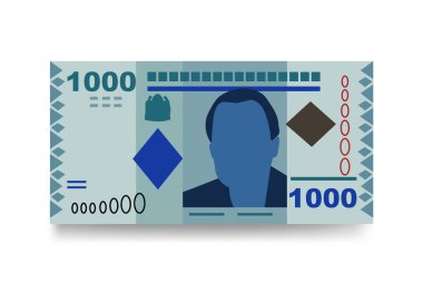 Tanzanya Şilin Vektör İllüstrasyonu. Tanzanya parası tomarla para ayarladı. Kağıt para 1000 TSH. Düz stil. Beyaz arka planda izole edilmiş. Basit minimal tasarım