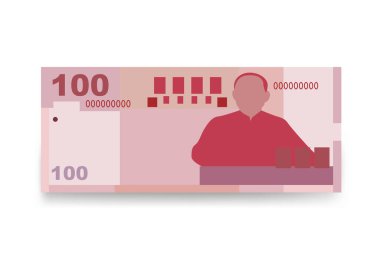 Yeni Tayvan Doları Vektör İllüstrasyonu. Tayvan parası tomarla para ayarladı. Kağıt para 100 TWD. Düz stil. Beyaz arka planda izole edilmiş. Basit minimal tasarım