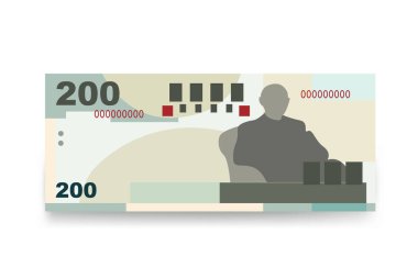 Yeni Tayvan Doları Vektör İllüstrasyonu. Tayvan parası tomarla para ayarladı. Kağıt para 200 TWD. Düz stil. Beyaz arka planda izole edilmiş. Basit minimal tasarım