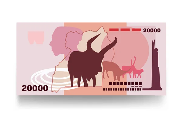 Ilustracja Wektora Shilling Uganda Banknoty Ugandy Papierowe 20000 Ush Płaski — Wektor stockowy