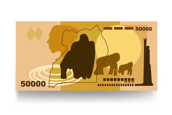 Ilustracja Wektora Shilling Uganda Banknoty Ugandy Pieniądze Papierowe 50000 Ush — Wektor stockowy