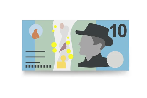 Australijska Ilustracja Wektora Dolara Australia Pieniądze Zestaw Pakiety Banknotów Papierowe — Wektor stockowy