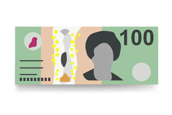 オーストラリアドルベクトルイラスト オーストラリアのお金は銀行券をセット 紙幣100豪ドル フラットスタイル 白い背景に隔離されている シンプルなミニマルデザイン — ストックベクタ