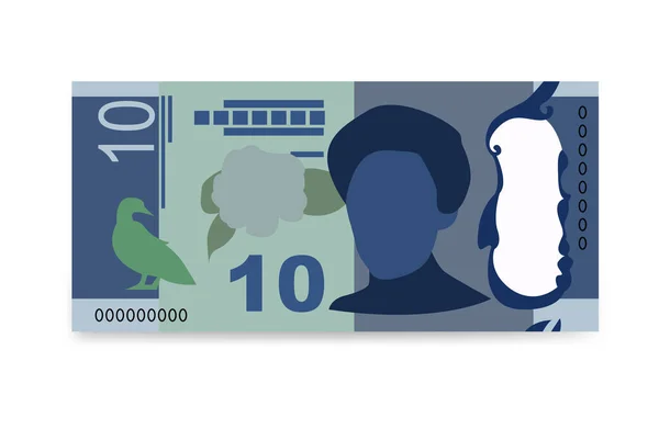 ニュージーランドドルベクトルイラスト ニュージーランドのお金セットの銀行券 紙幣10 フラットスタイル 白い背景に隔離されている シンプルなミニマルデザイン — ストックベクタ