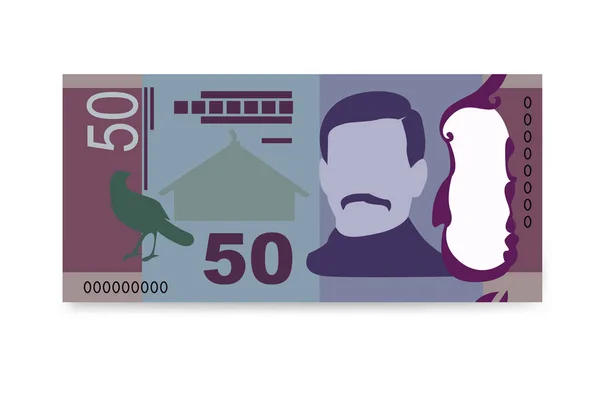 ニュージーランドドルベクトルイラスト ニュージーランドのお金セットの銀行券 紙幣50 フラットスタイル 白い背景に隔離されている シンプルなミニマルデザイン — ストックベクタ