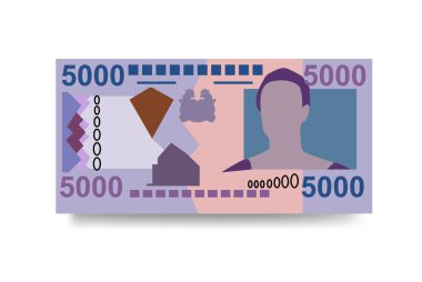 Leone Vektör İllüstrasyonu. Sierra Leone 'nin parası tomarla para ayarladı. Kağıt para 5000 SLL. Düz stil. Beyaz arka planda izole edilmiş. Basit minimal tasarım.
