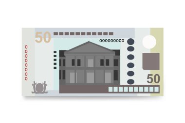 Surinam Dolar Vektör İllüstrasyonu. Surinam para demet banknotlar ayarladı. Kağıt para 50 SRD. Düz stil. Beyaz arka planda izole edilmiş. Basit minimal tasarım.