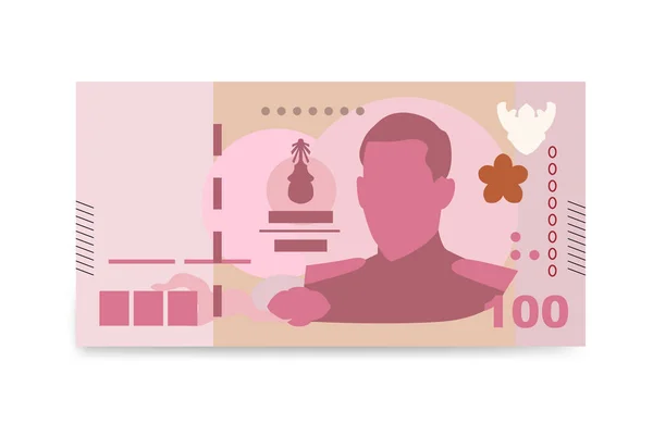 泰国巴林文矢量图解 柬埔寨 越南等地的货币组合成了捆绑钞票 纸币100泰铢 平淡的风格 因白人背景而被隔离 — 图库矢量图片