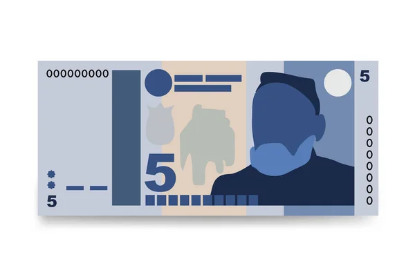 タジク ソモニベクトルイラスト タジキスタンのお金は紙幣を束ねた 紙幣5枚Tjs フラットスタイル 白い背景に隔離されている シンプルなミニマルデザイン — ストックベクタ