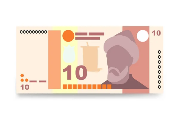 タジク ソモニベクトルイラスト タジキスタンのお金は紙幣を束ねた 紙幣10枚Tjs フラットスタイル 白い背景に隔離されている シンプルなミニマルデザイン — ストックベクタ