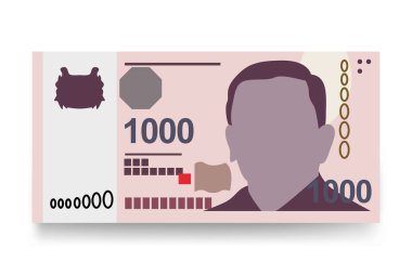 Singapur Doları Vektör İllüstrasyonu. Singapur, Brunei parası, tomarla para. Kağıt para 1000 SGD. Düz stil. Beyaz arka planda izole edilmiş. Basit minimal tasarım.
