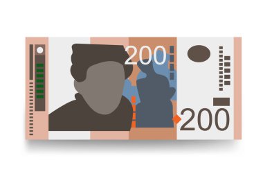 Sırp Dinar Vektör İllüstrasyonu. Sırbistan ve Kosova 'nın parası tomarla banknot hazırladı. Kâğıt parası 200 RSD. Düz stil. Beyaz arka planda izole edilmiş. En düşük tasarım.