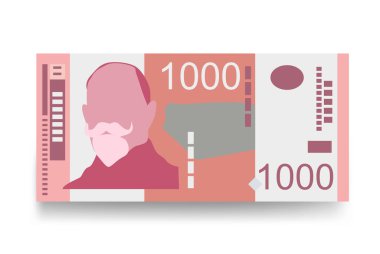 Sırp Dinar Vektör İllüstrasyonu. Sırbistan ve Kosova 'nın parası tomarla banknot hazırladı. Kağıt para 1000 RSD. Düz stil. Beyaz arka planda izole edilmiş. En düşük tasarım.