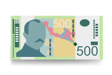 Sırp Dinar Vektör İllüstrasyonu. Sırbistan ve Kosova 'nın parası tomarla banknot hazırladı. Kağıt parası 500 RSD. Düz stil. Beyaz arka planda izole edilmiş. En düşük tasarım.
