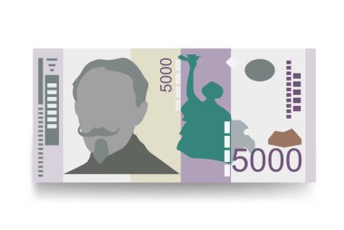 Sırp Dinar Vektör İllüstrasyonu. Sırbistan ve Kosova 'nın parası tomarla banknot hazırladı. Kağıt para 5000 RSD. Düz stil. Beyaz arka planda izole edilmiş. En düşük tasarım.