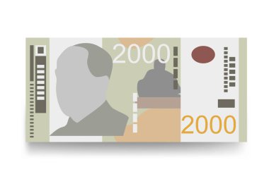 Sırp Dinar Vektör İllüstrasyonu. Sırbistan ve Kosova 'nın parası tomarla banknot hazırladı. Kağıt parası 2000 RSD. Düz stil. Beyaz arka planda izole edilmiş. En düşük tasarım.
